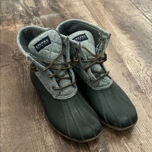 Sperry Black and Gray Quilted Duck Boots